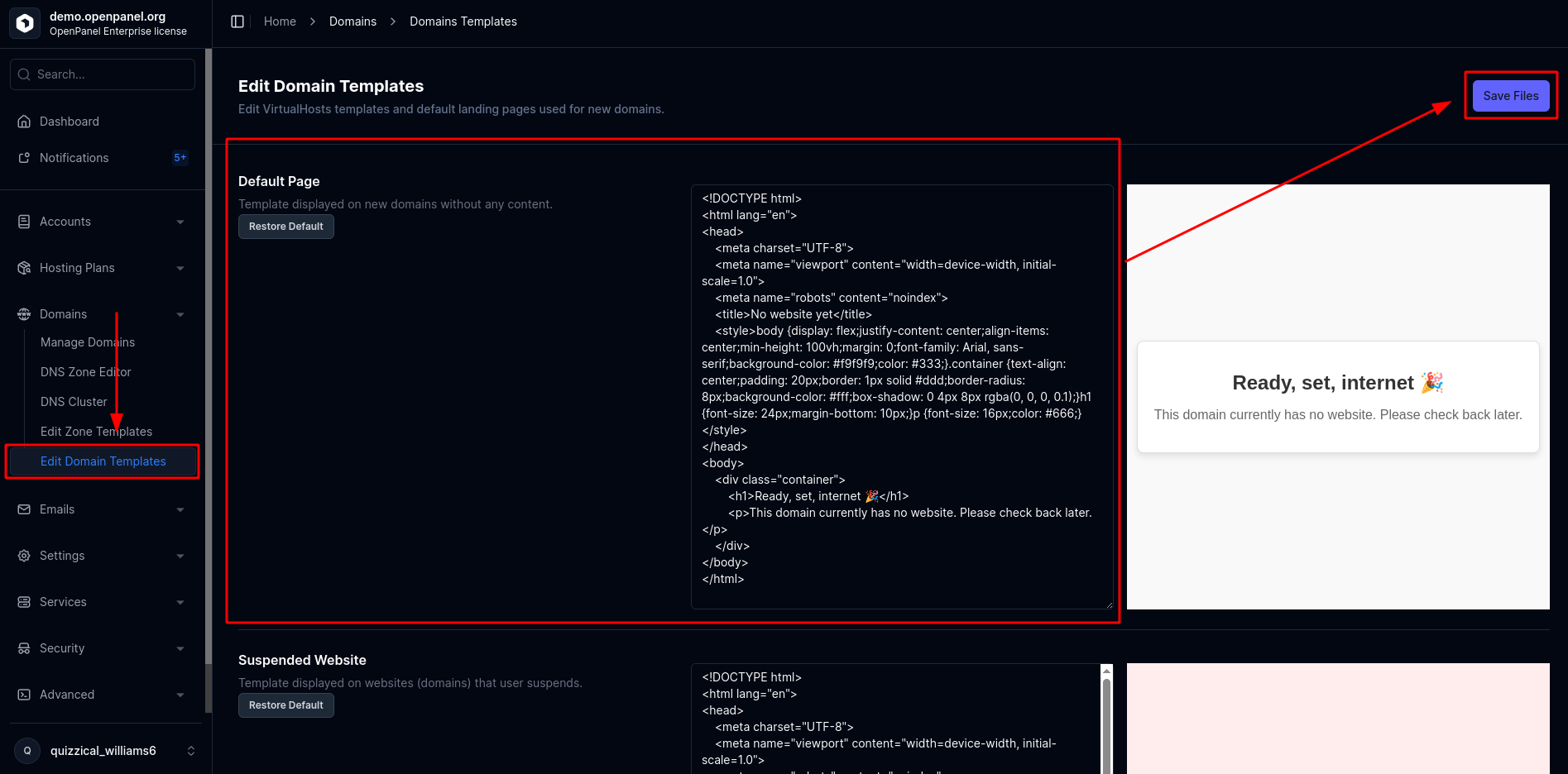 Edit default page in HiTechAdmin