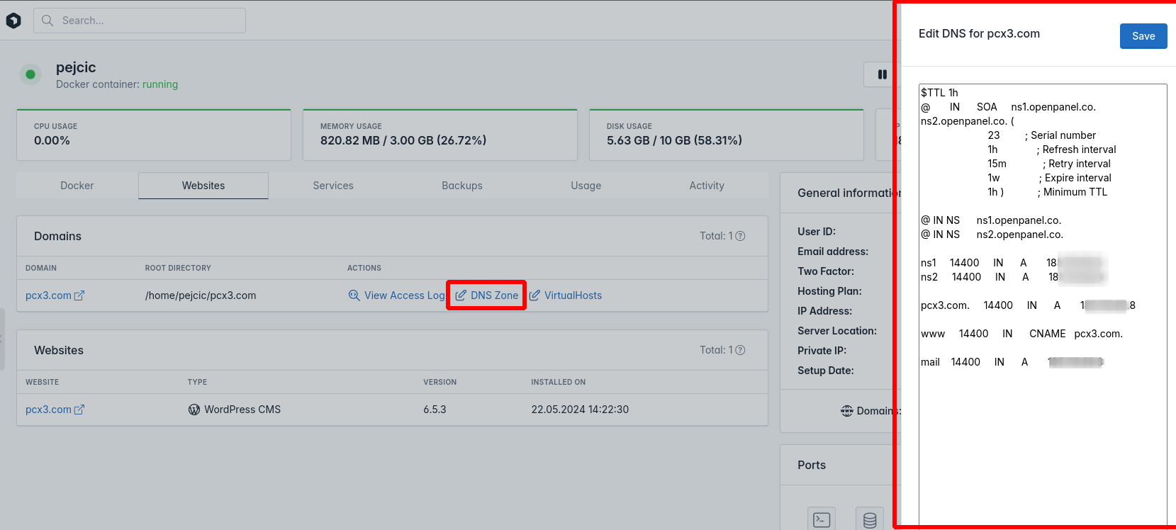 hitechadmin users single user view domain dns zone