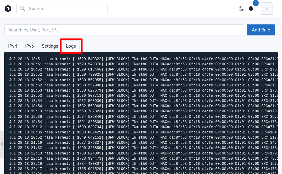 hitechadmin firewall logs