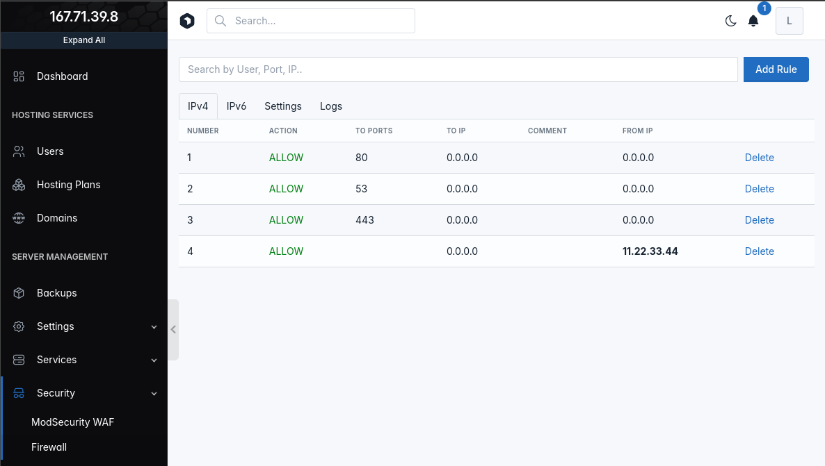 hitechadmin firewall settings