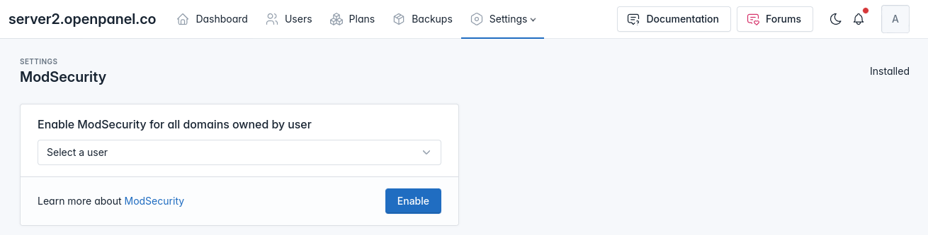 hitechadmin modsec settings