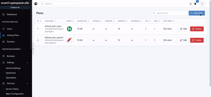 hitechadmin create new plan