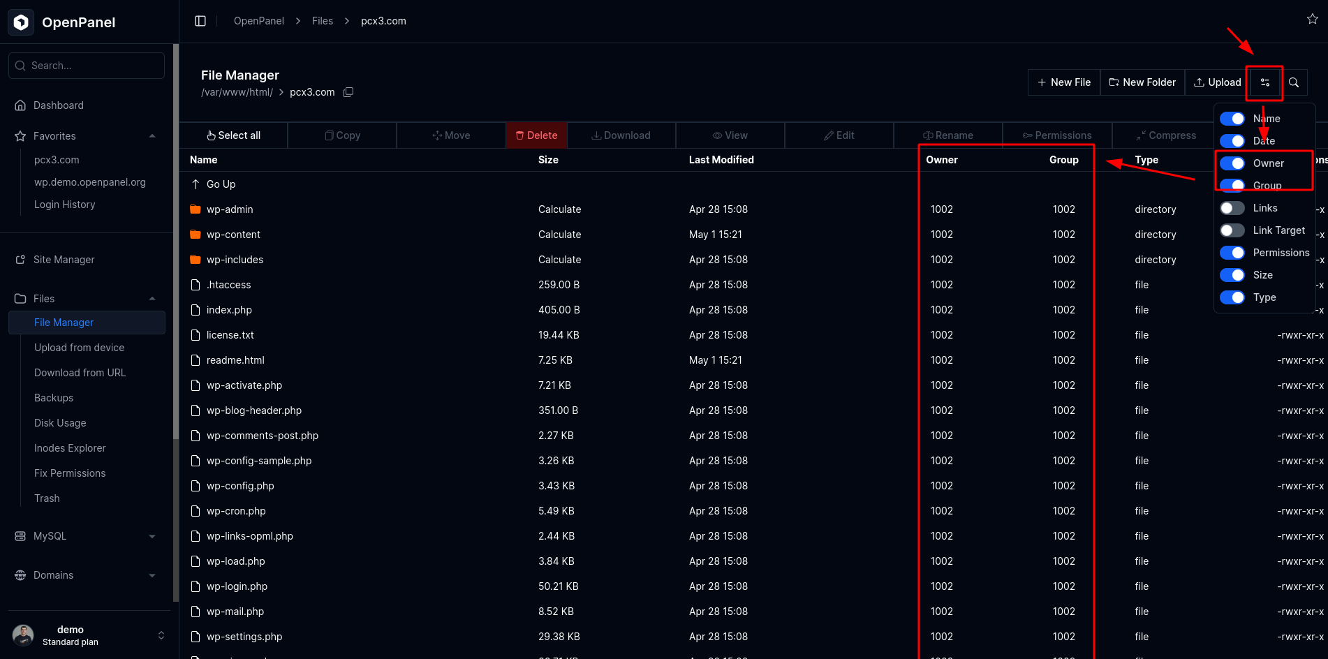 File manager owner