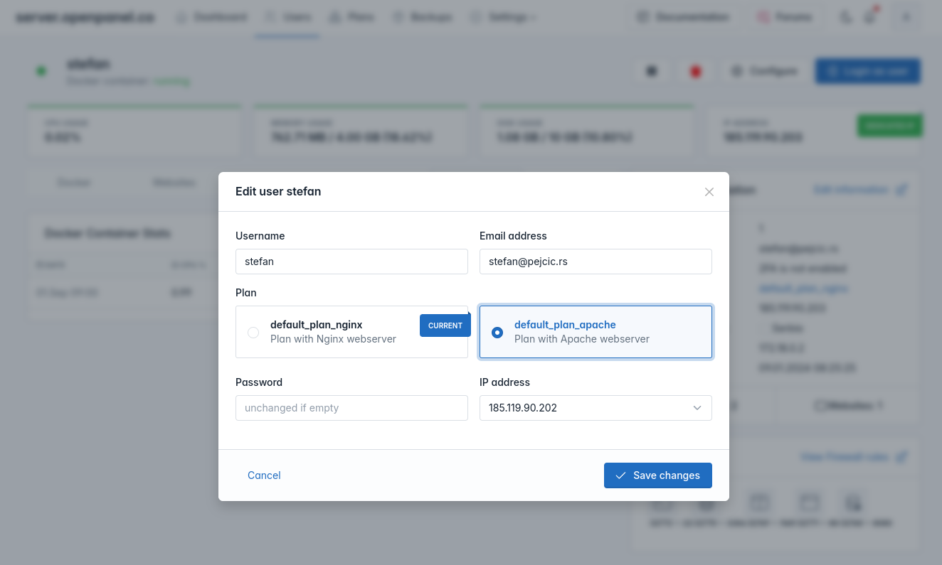 hitechadmin change plan for a user