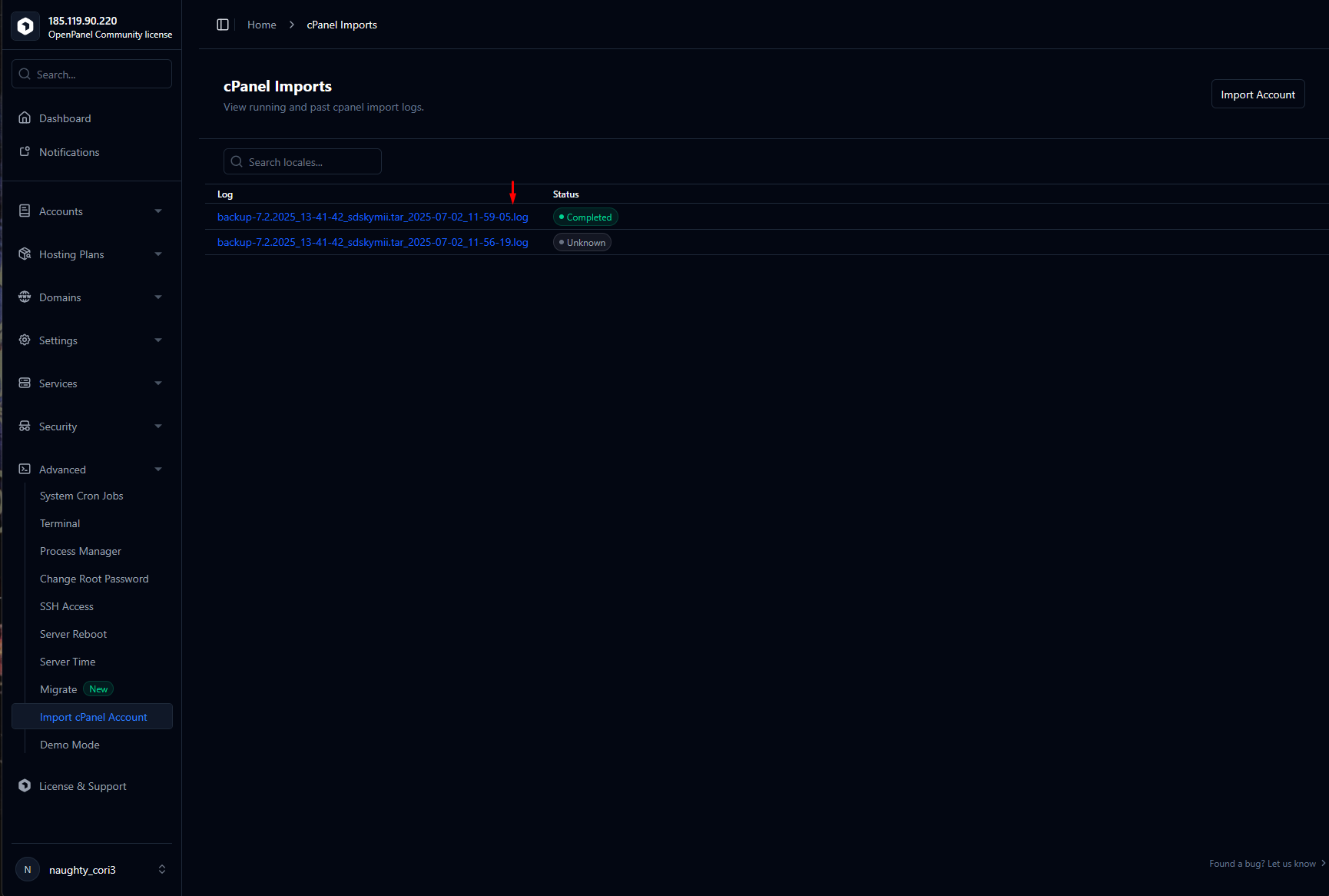 import cpanel backup in hitechcloud3