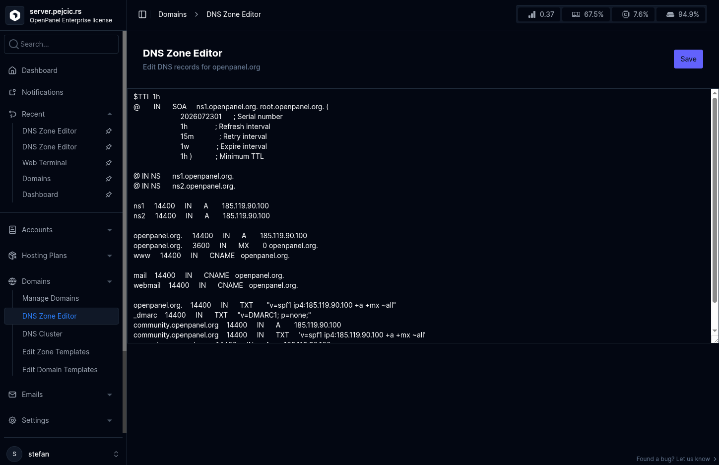 hitechadmin dns select domain