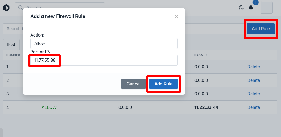 hitechadmin firewall add rule