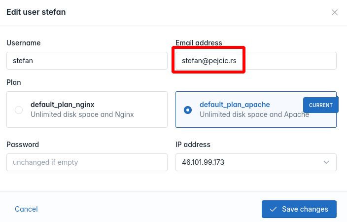 hitechadmin users change email step 2