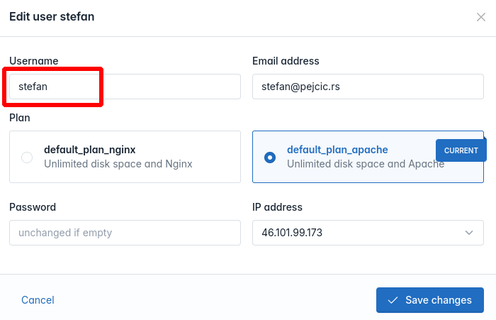 hitechadmin users change username step 2