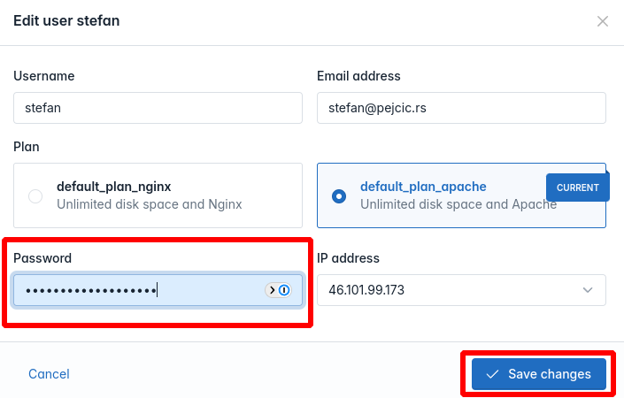 hitechadmin users reset password step 2