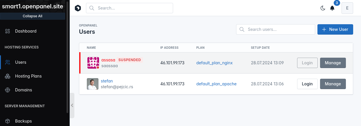 hitechadmin users page