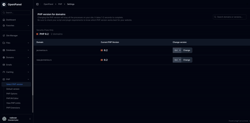 change version for domains