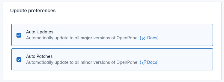 hitechadmin set update preferences