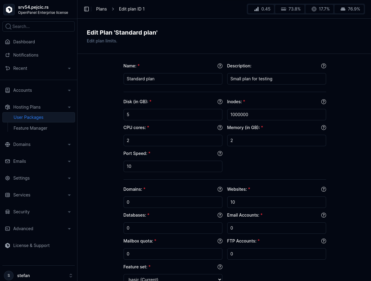 hitechadmin plans edit limits