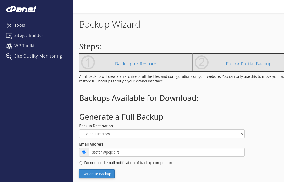 cpanel backup wizard