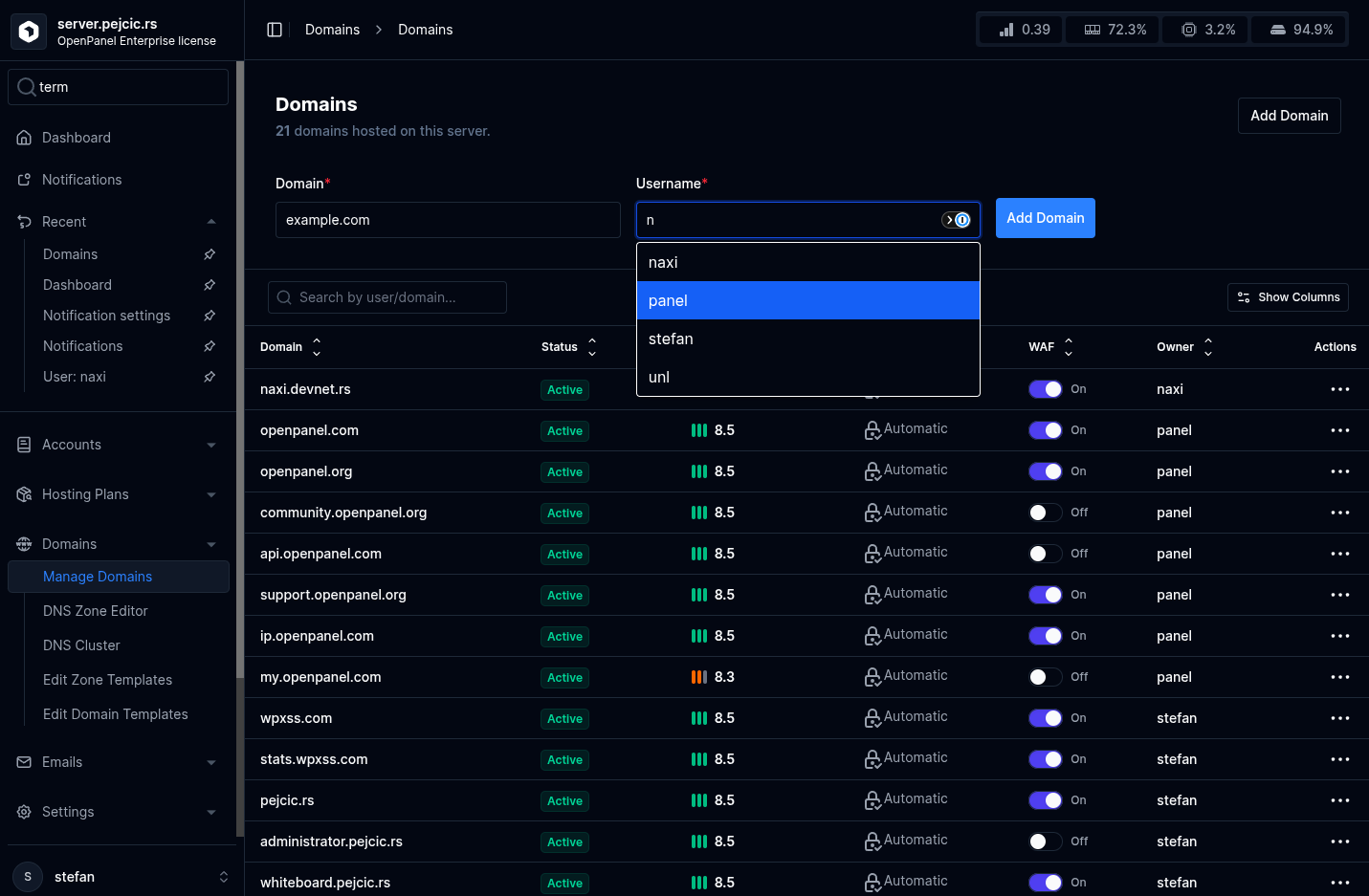 hitechadmin domains add