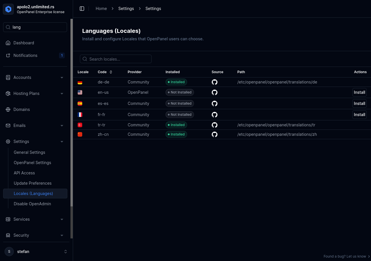 hitechadmin admin panel locales