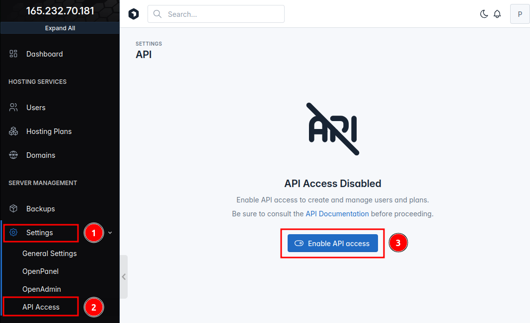 bật api