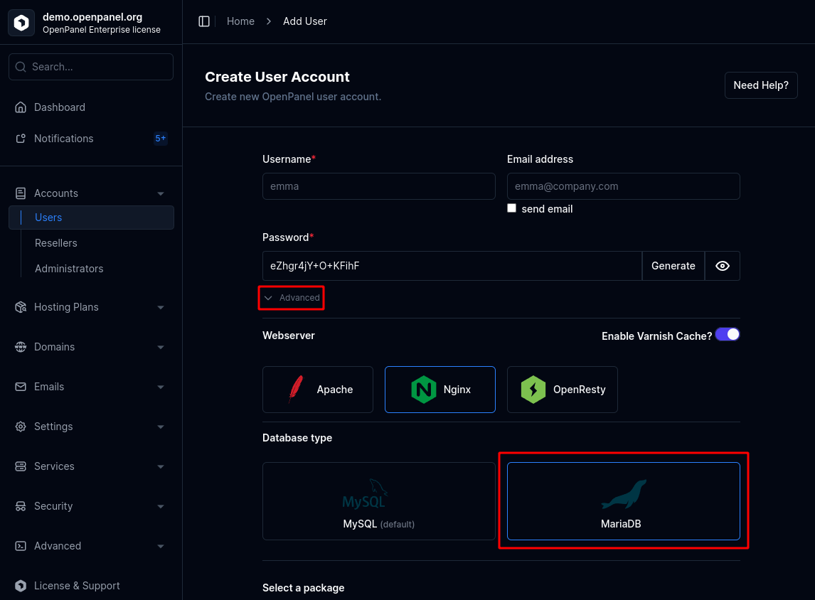 mariadb cho người dùng