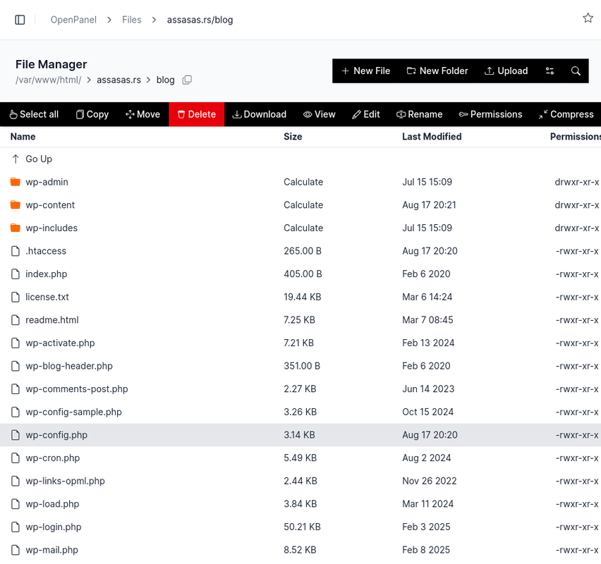 sửa tệp wp config
