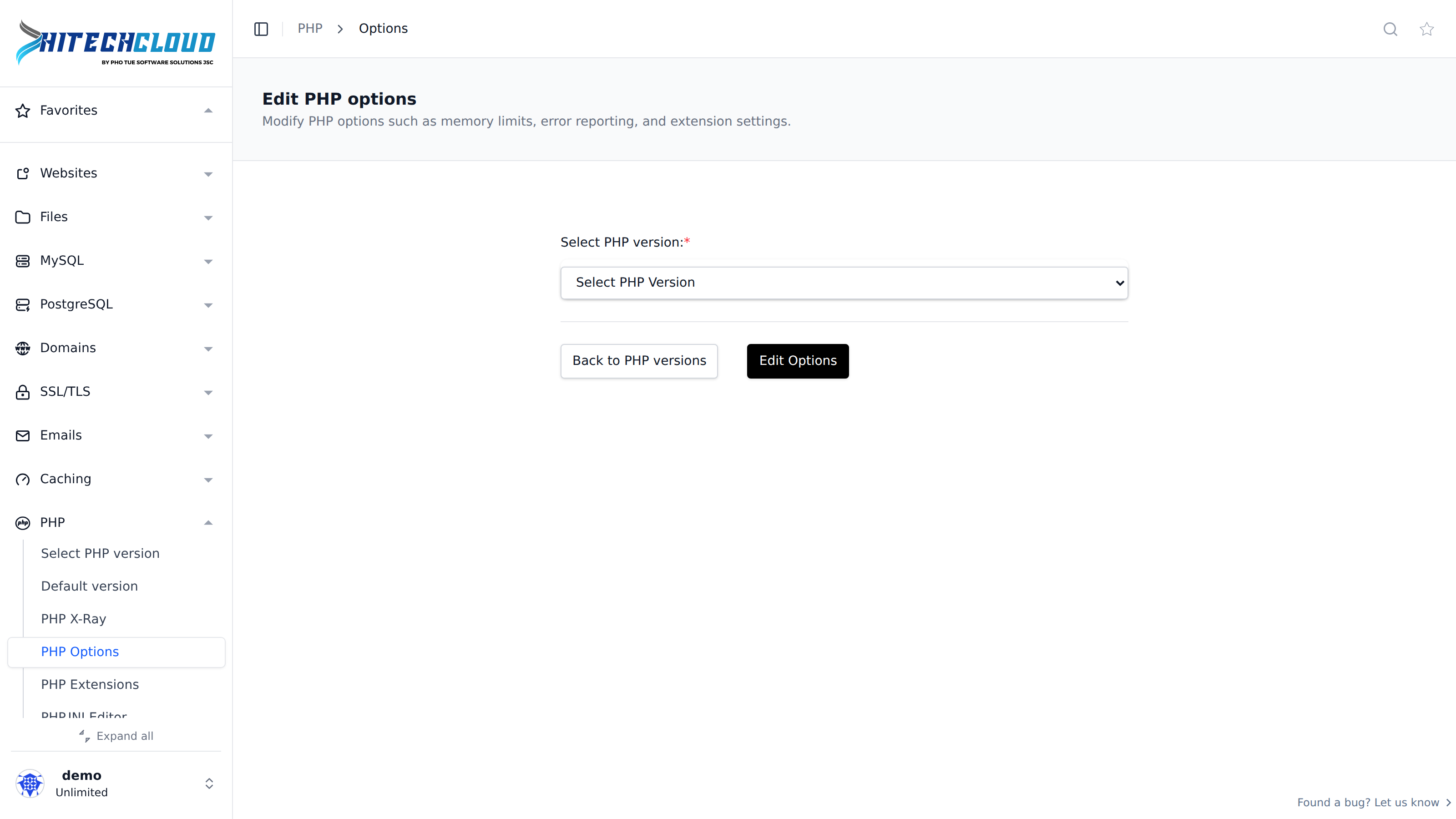 php options page