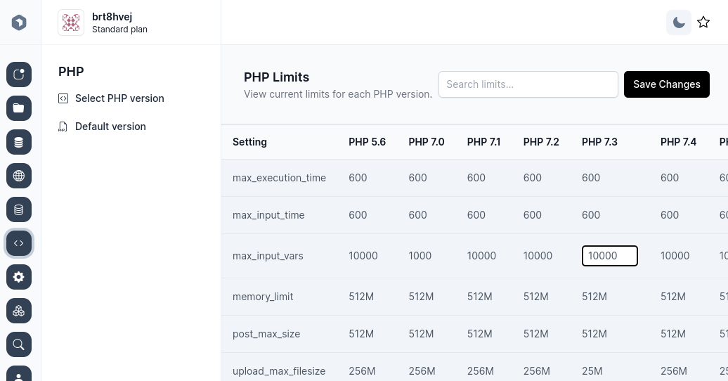 edit php limits